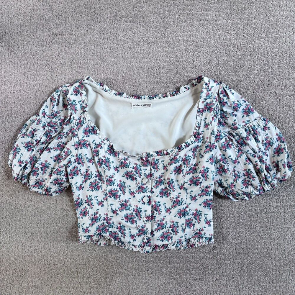 For Love & Lemons Taggart Floral Crop Top Feminine Puff Sleeve Cottagecore